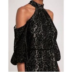 NWT Alice & Olivia Ruthann halter neck Devore black velvet mini dress 2